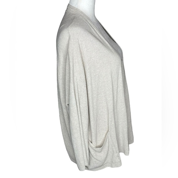 Eileen Fisher Organ Linen & Cotton Blend Front Pockets Open Knit Cardigan Large - Picture 2 of 7